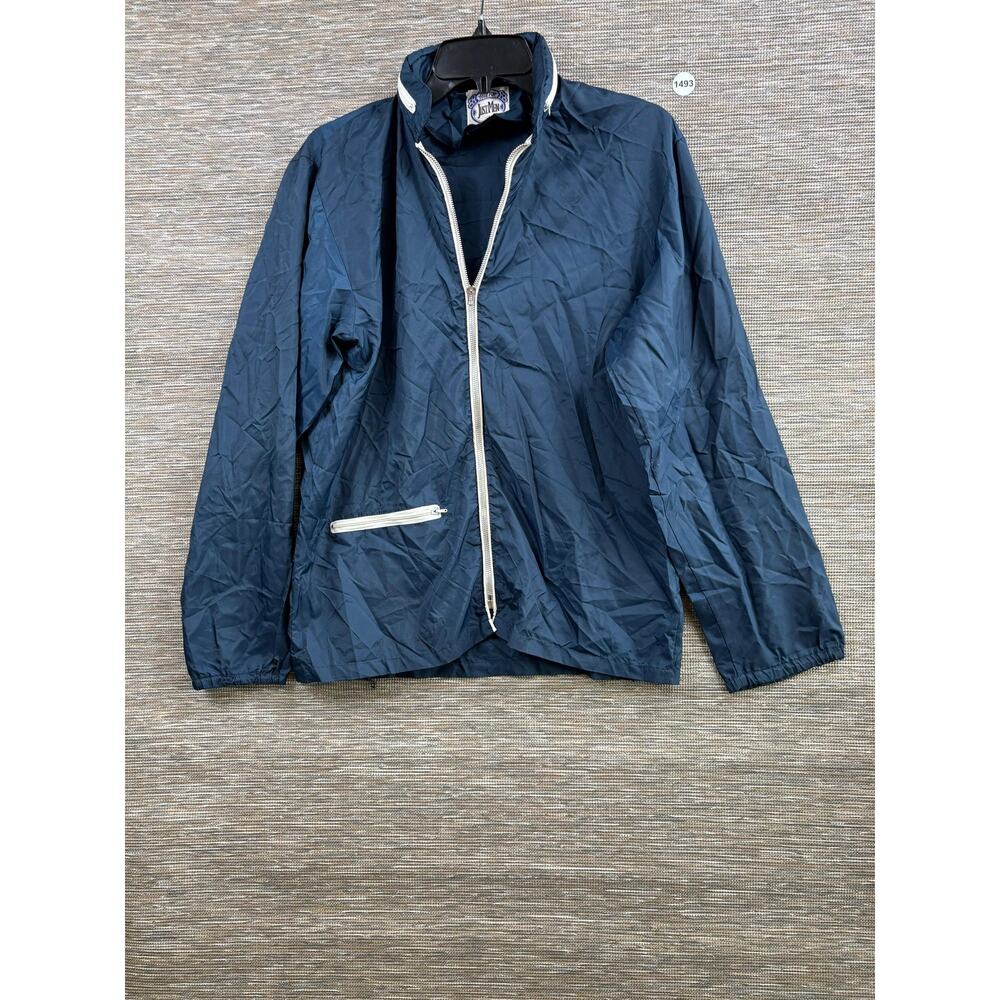 Just Men Jacket Mens Small Blue Windbreaker Lightweight Full Zip Stand Collar